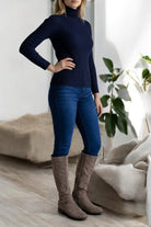 Ladies Navy Polo Neck Jersey Top - StylePhase SA