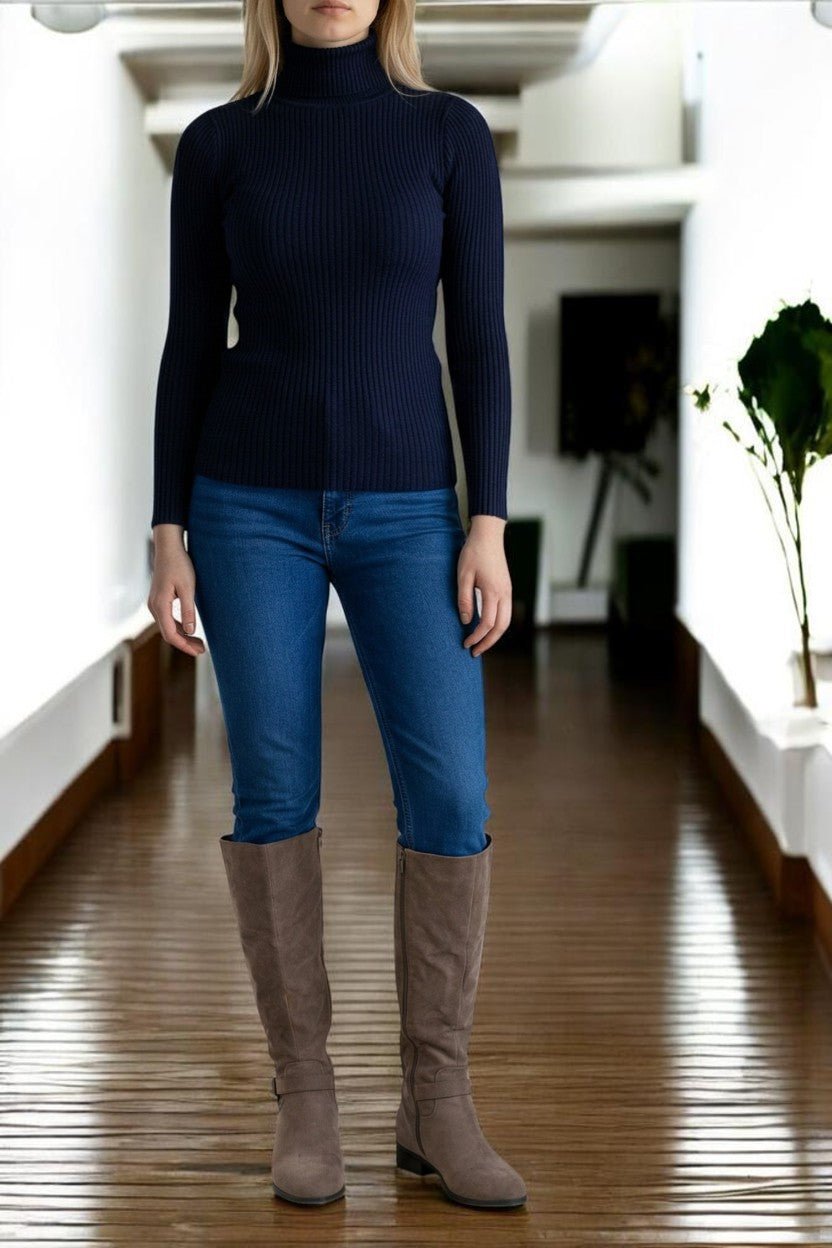 Ladies Navy Polo Neck Jersey Top - StylePhase SA