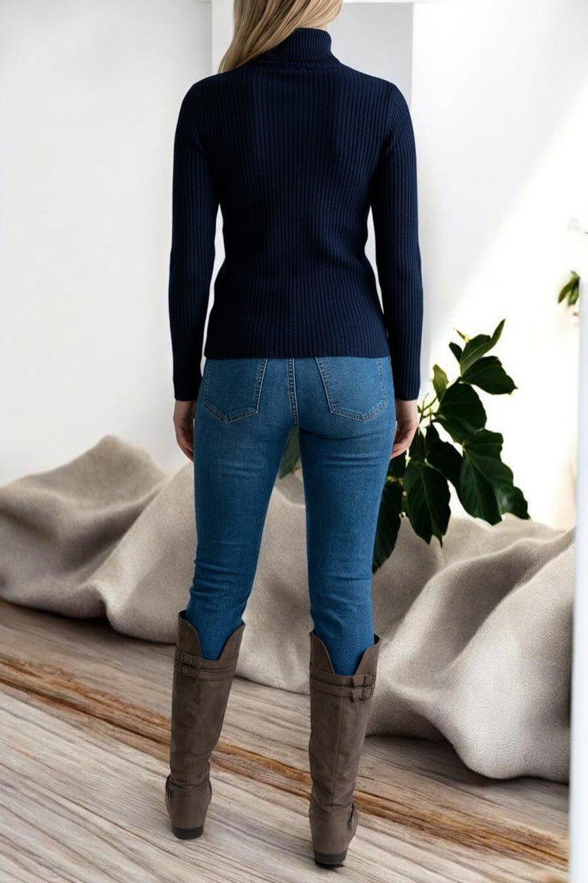 Ladies Navy Polo Neck Jersey Top - StylePhase SA