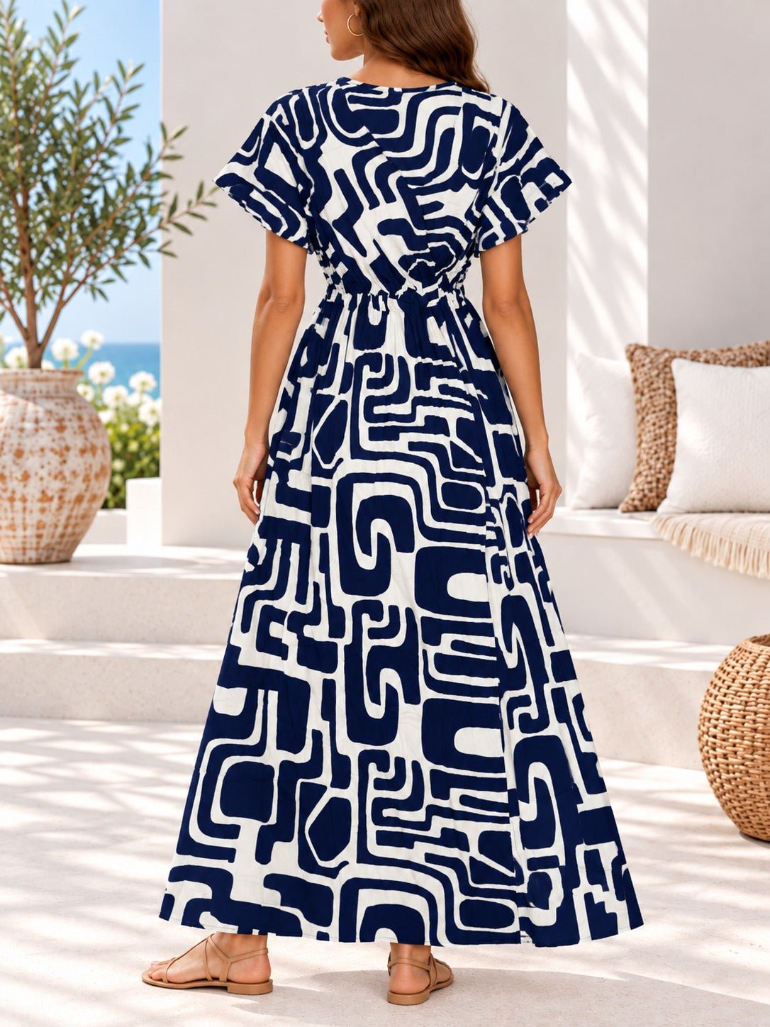 Ladies Navy Print Wrap Maxi Dress - StylePhase SA