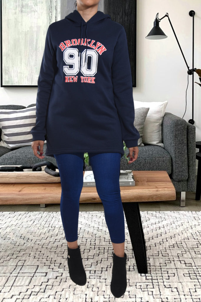 Ladies Navy Printed Hoody Dress - StylePhase SA