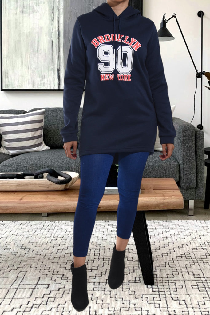 Ladies Navy Printed Hoody Dress - StylePhase SA