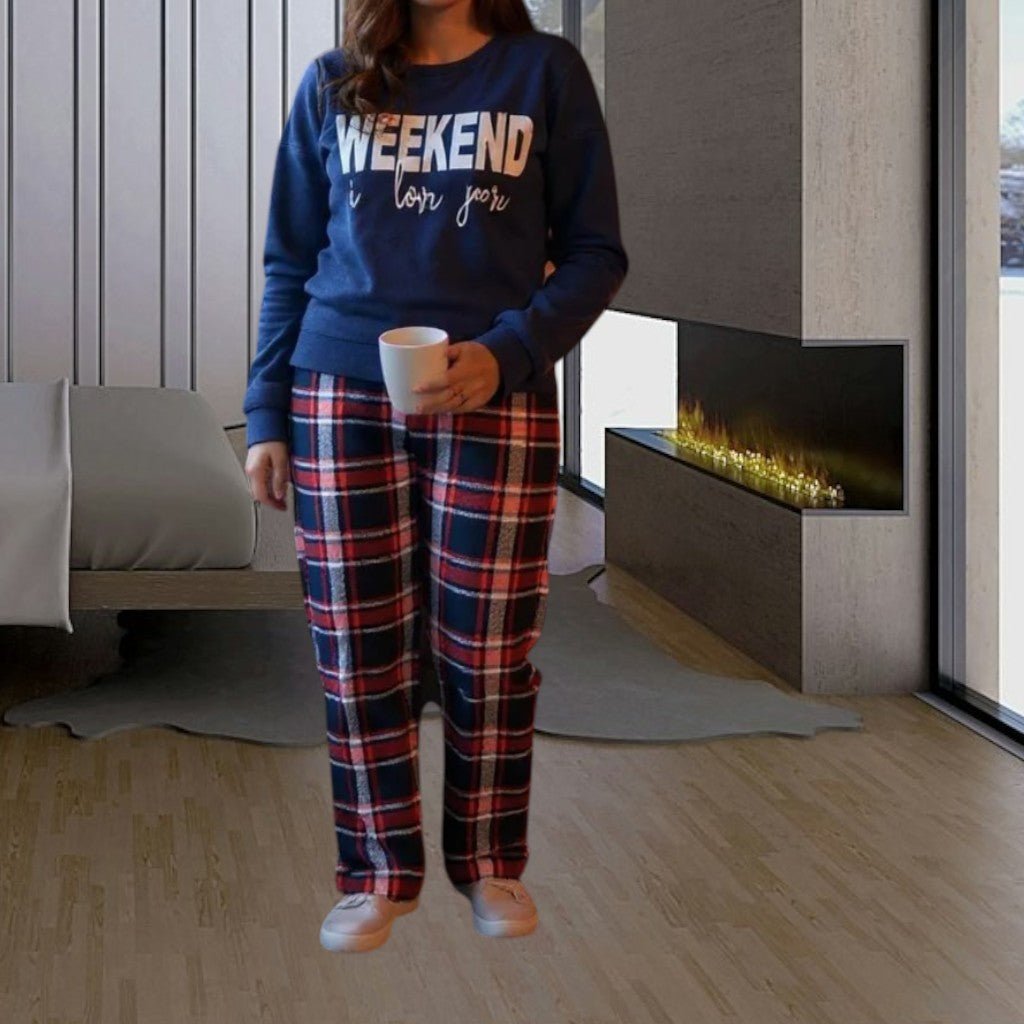 Ladies Navy Printed Knit Pyjama Set - Weekend - StylePhase SA
