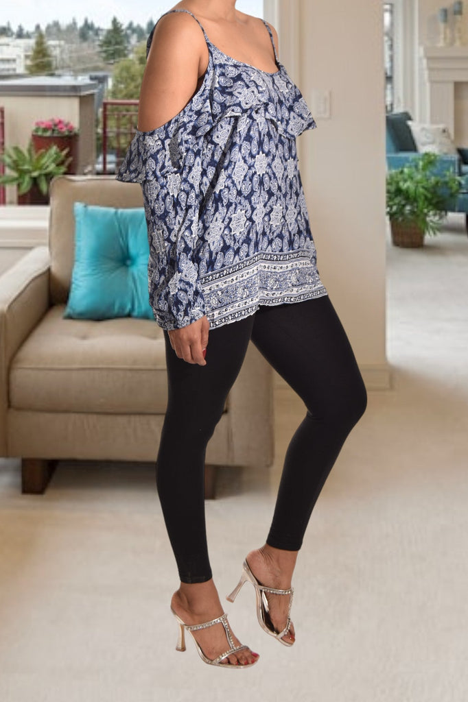 Ladies Navy Printed Off Shoulder Top - StylePhase SA