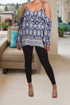 Ladies Navy Printed Off Shoulder Top - StylePhase SA