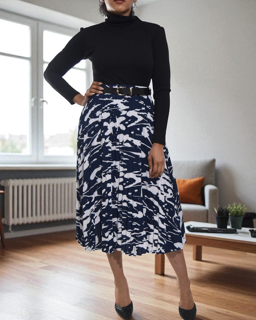 Ladies Navy Printed Pocket Skirt - StylePhase SA
