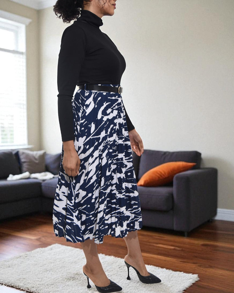 Ladies Navy Printed Pocket Skirt - StylePhase SA