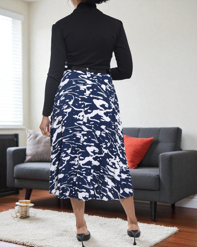 Ladies Navy Printed Pocket Skirt - StylePhase SA