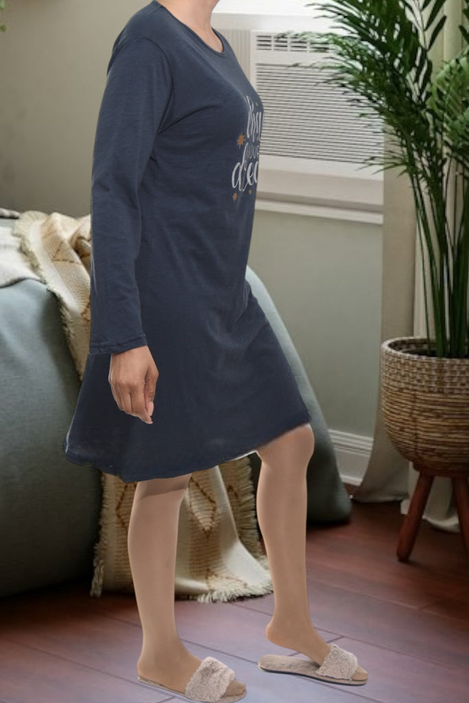 Ladies Navy Printed Sleep Shirt - Chase Your Dreams - StylePhase SA