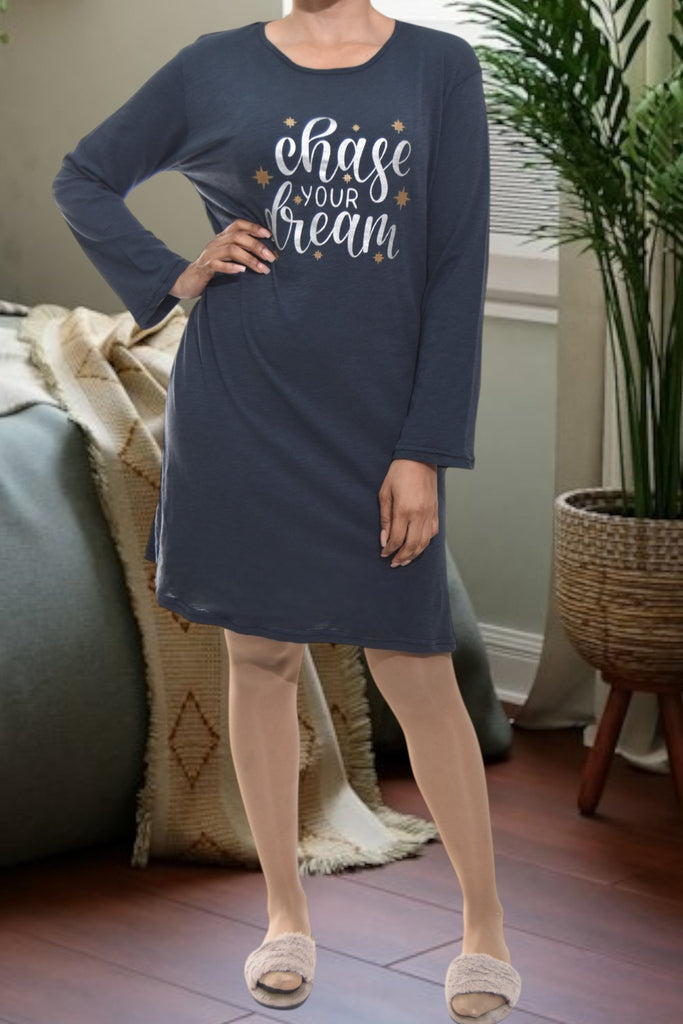 Ladies Navy Printed Sleep Shirt - Chase Your Dreams - StylePhase SA