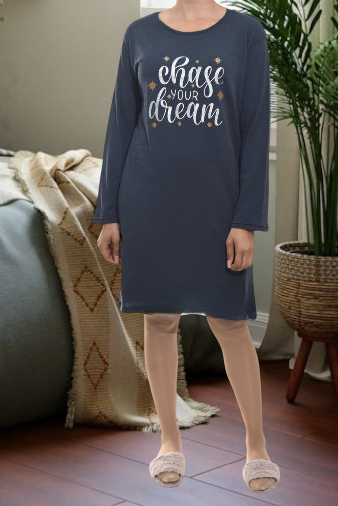 Ladies Navy Printed Sleep Shirt - Chase Your Dreams - StylePhase SA