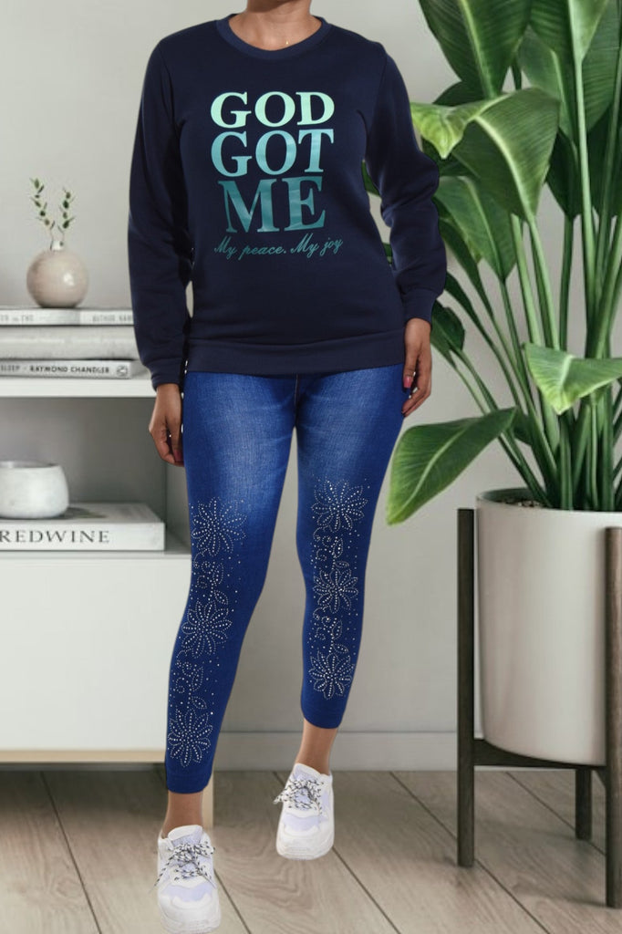 Ladies Navy Printed Sweater - StylePhase SA