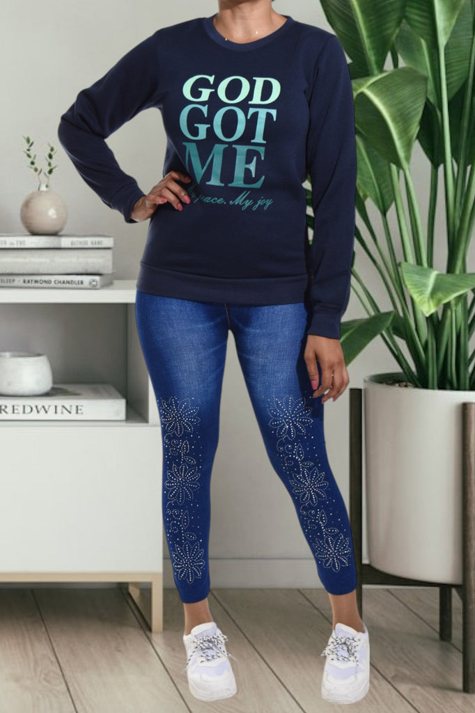 Ladies Navy Printed Sweater - StylePhase SA