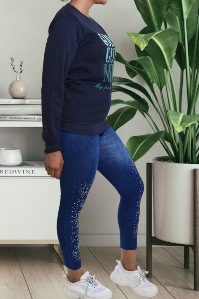 Ladies Navy Printed Sweater - StylePhase SA