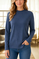 Ladies Navy Rib Long Sleeve Top - StylePhase SA