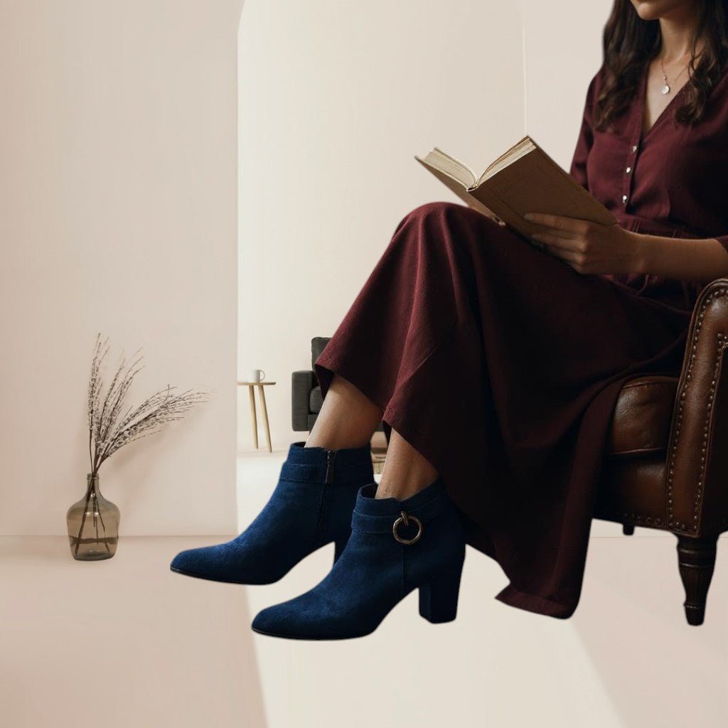 Ladies Navy Ring Ankle Boots - StylePhase SA