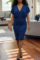 Ladies Navy Ruched Dress - StylePhase SA