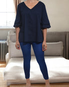 Ladies Navy Ruffle Sleeve Top - StylePhase SA