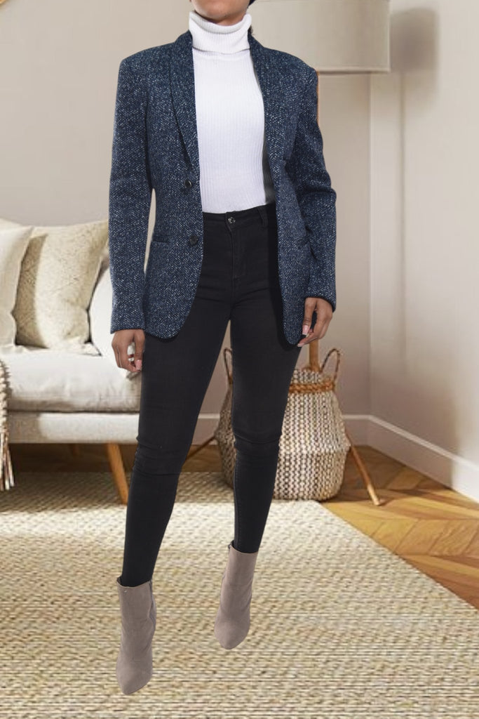 Ladies Navy Shaded Slim Fit Open Blazer - StylePhase SA