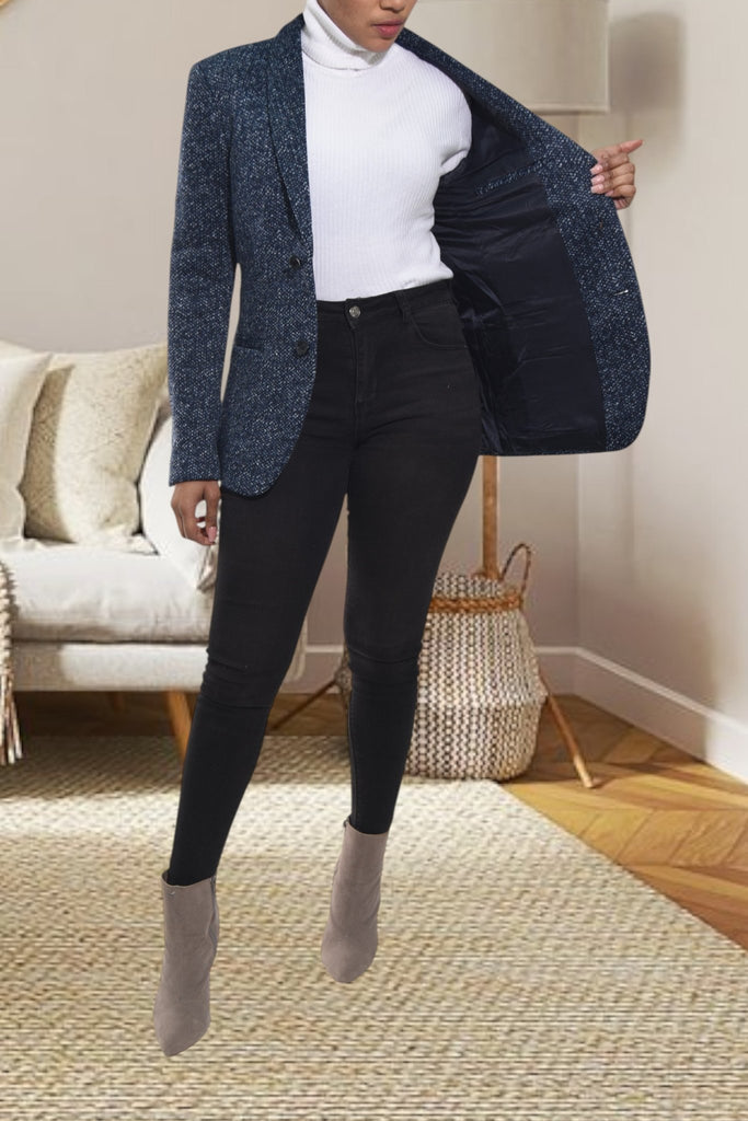 Ladies Navy Shaded Slim Fit Open Blazer - StylePhase SA