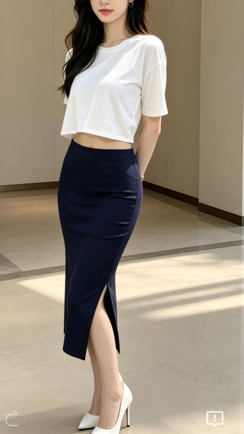 Ladies Navy Slit Skirt - StylePhase SA