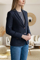 Ladies Navy Spotted Slim Fit Blazer Coat - StylePhase SA