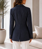 Ladies Navy Stripe Double Breast Blazer - StylePhase SA