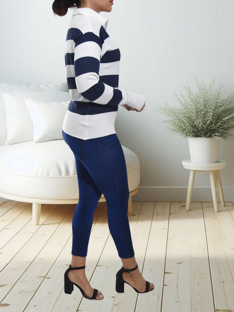 Ladies Navy Stripe Jersey Top - StylePhase SA