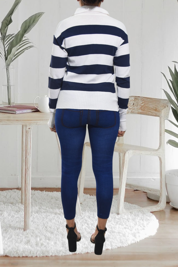 Ladies Navy Stripe Jersey Top - StylePhase SA