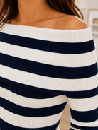 Ladies Navy Stripe Off Shoulder Top - StylePhase SA