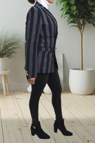 Ladies Navy Stripe Slim Fit Open Blazer - StylePhase SA
