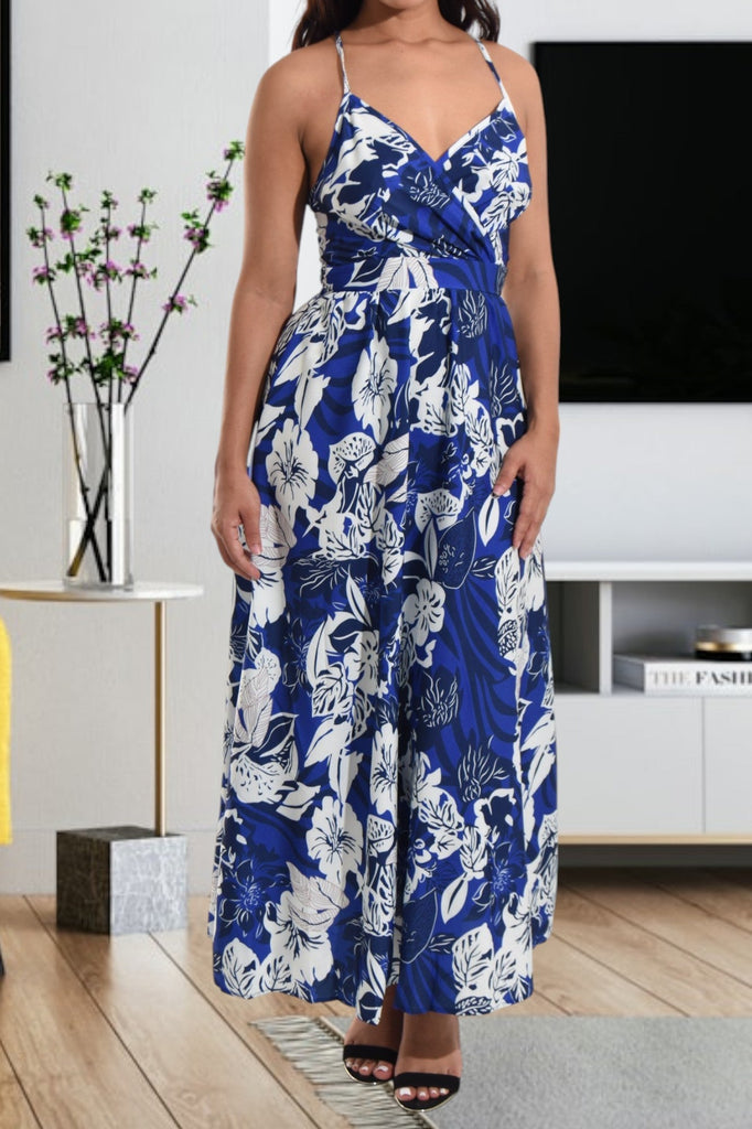 Ladies Navy Tie Back Maxi Dress - StylePhase SA