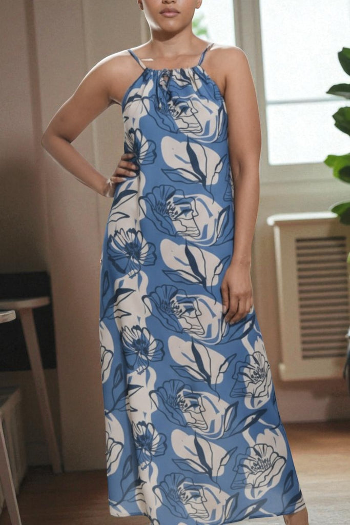 Ladies Navy Tie Front Maxi Floral Dress - StylePhase SA