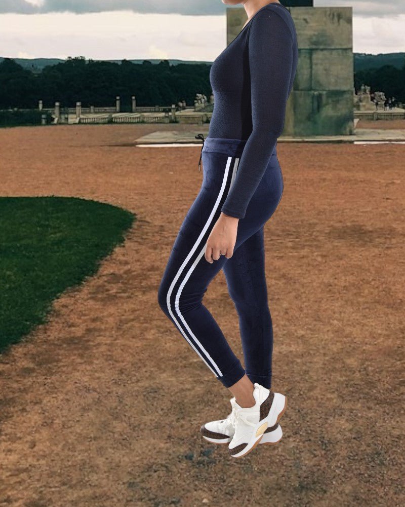 Ladies Navy Velour Cuffed Jogger - StylePhase SA