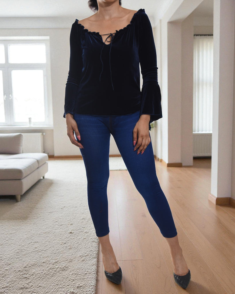 Ladies Navy Velour Tie Top - StylePhase SA