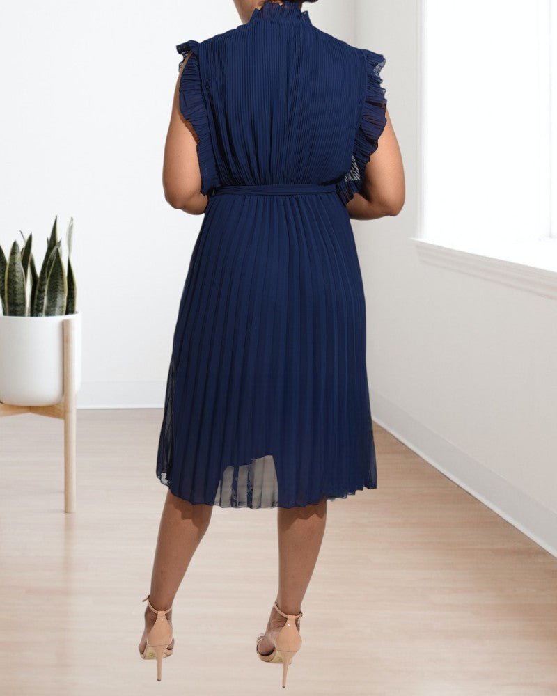 Ladies Navy Vintage Chiffon Pleated Dress - StylePhase SA