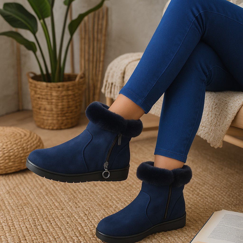 Ladies Navy Zip Ankle Boots - StylePhase SA