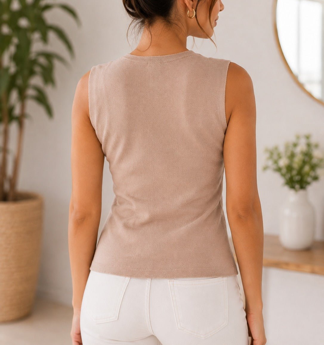 Ladies New Feeling Beige Button Front Jersey Top - StylePhase SA