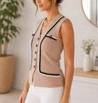 Ladies New Feeling Beige Button Front Jersey Top - StylePhase SA