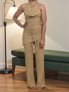 Ladies New Feeling Beige Cowl Neck Two Piece Set - StylePhase SA