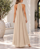 Ladies New Feeling Beige High Neckline Draped Maxi Dress - StylePhase SA