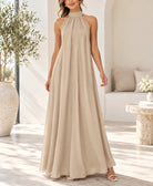 Ladies New Feeling Beige High Neckline Draped Maxi Dress - StylePhase SA