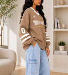 Ladies New Feeling Beige Long Sleeve V-Neck Sweatshirt - StylePhase SA