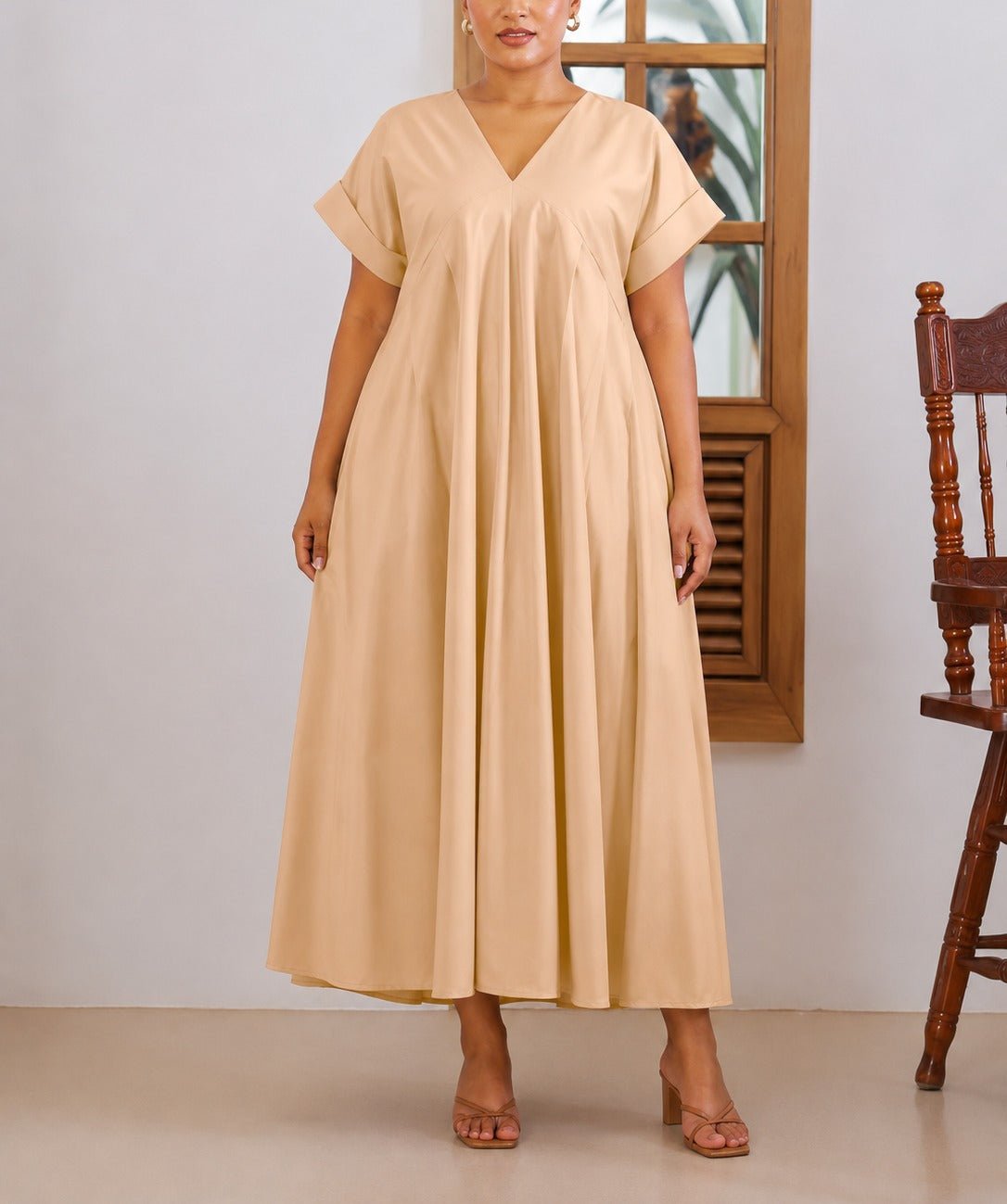 Ladies New feeling Beige Pleated Dress - StylePhase SA
