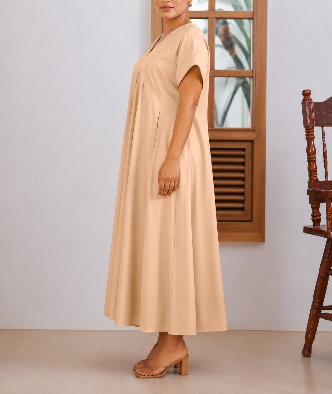 Ladies New feeling Beige Pleated Dress - StylePhase SA