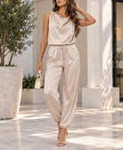 Ladies New Feeling Beige Satin Two-Piece Set - StylePhase SA