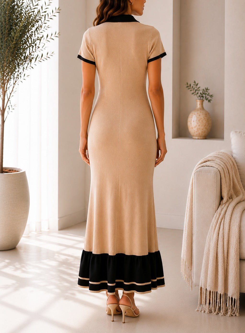 Ladies New Feeling Biege Knit Ruffle Hem Dress - StylePhase SA