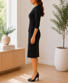 Ladies New Feeling Black 3/4 Sleeve Zip Back Dress - StylePhase SA