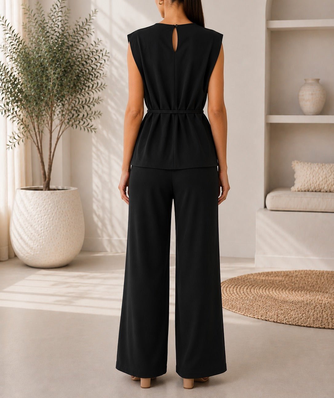 Ladies New Feeling Black Buckle Detail Sleeveless Two-Piece Set - StylePhase SA
