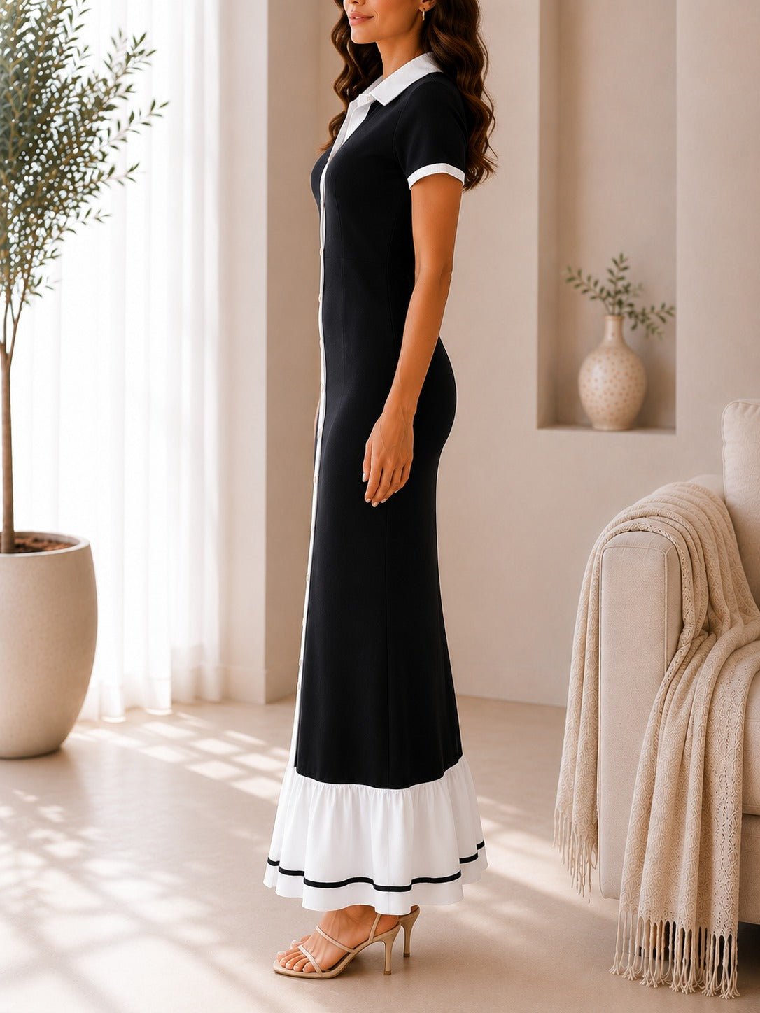 Ladies New Feeling Black Knit Ruffle Hem Dress - StylePhase SA